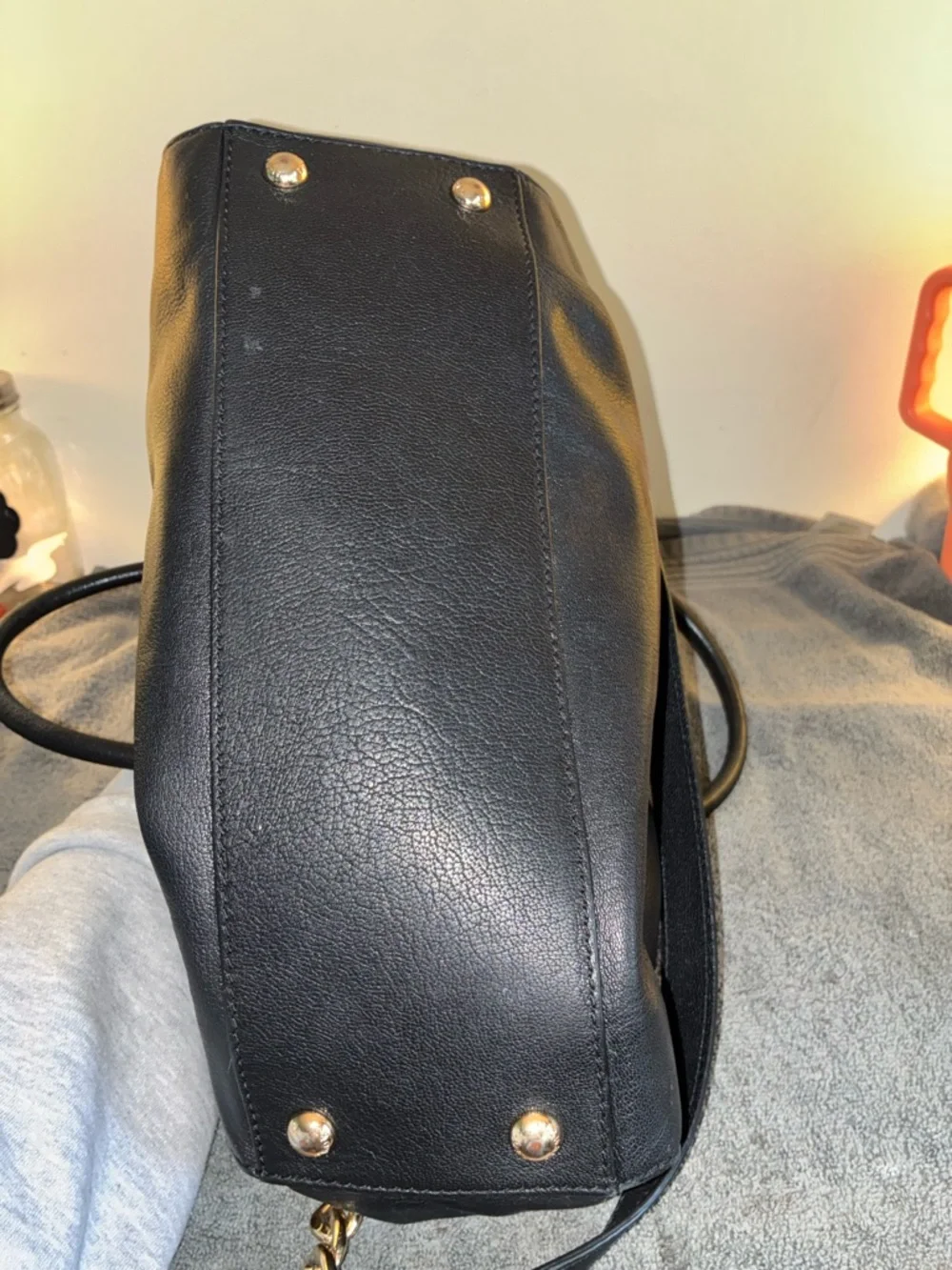 Michael Kors Black Leather Tote with Gold-Tone Lock - Picture 6 of 6